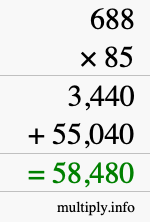 How to calculate 688 times 85 using long multiplication