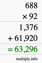How to calculate 688 times 92 using long multiplication