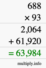 How to calculate 688 times 93 using long multiplication