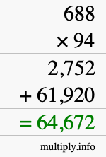 How to calculate 688 times 94 using long multiplication
