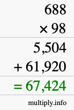 How to calculate 688 times 98 using long multiplication