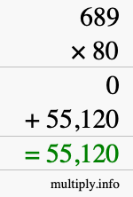 How to calculate 689 times 80 using long multiplication