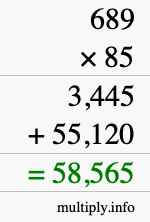 How to calculate 689 times 85 using long multiplication