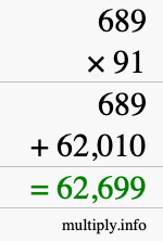 How to calculate 689 times 91 using long multiplication