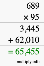 How to calculate 689 times 95 using long multiplication