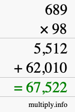 How to calculate 689 times 98 using long multiplication