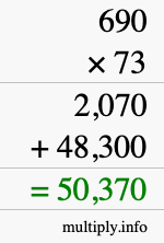 How to calculate 690 times 73 using long multiplication