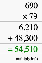 How to calculate 690 times 79 using long multiplication