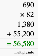 How to calculate 690 times 82 using long multiplication