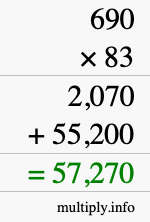 How to calculate 690 times 83 using long multiplication