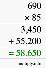 How to calculate 690 times 85 using long multiplication