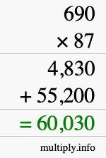 How to calculate 690 times 87 using long multiplication