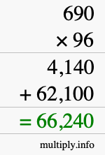 How to calculate 690 times 96 using long multiplication
