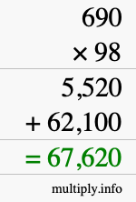 How to calculate 690 times 98 using long multiplication