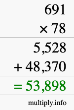 How to calculate 691 times 78 using long multiplication