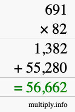 How to calculate 691 times 82 using long multiplication