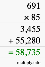 How to calculate 691 times 85 using long multiplication