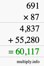How to calculate 691 times 87 using long multiplication