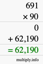 How to calculate 691 times 90 using long multiplication
