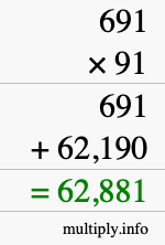 How to calculate 691 times 91 using long multiplication