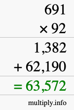 How to calculate 691 times 92 using long multiplication