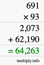 How to calculate 691 times 93 using long multiplication