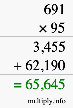 How to calculate 691 times 95 using long multiplication