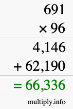 How to calculate 691 times 96 using long multiplication