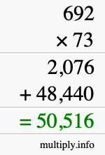 How to calculate 692 times 73 using long multiplication