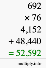 How to calculate 692 times 76 using long multiplication