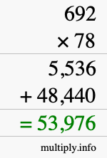 How to calculate 692 times 78 using long multiplication