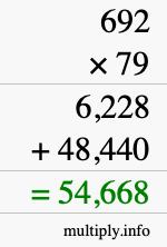 How to calculate 692 times 79 using long multiplication