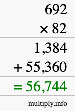How to calculate 692 times 82 using long multiplication