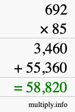 How to calculate 692 times 85 using long multiplication
