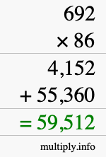 How to calculate 692 times 86 using long multiplication
