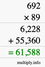 How to calculate 692 times 89 using long multiplication