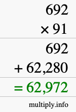 How to calculate 692 times 91 using long multiplication