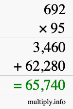 How to calculate 692 times 95 using long multiplication