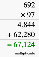 How to calculate 692 times 97 using long multiplication
