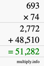How to calculate 693 times 74 using long multiplication