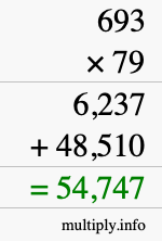 How to calculate 693 times 79 using long multiplication