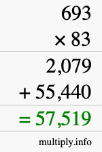 How to calculate 693 times 83 using long multiplication