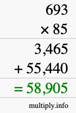 How to calculate 693 times 85 using long multiplication