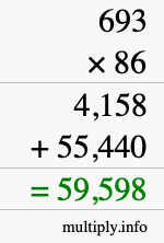 How to calculate 693 times 86 using long multiplication