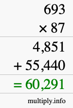 How to calculate 693 times 87 using long multiplication
