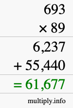 How to calculate 693 times 89 using long multiplication