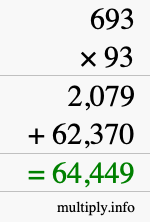 How to calculate 693 times 93 using long multiplication