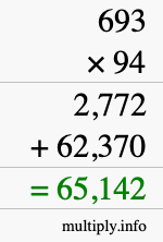 How to calculate 693 times 94 using long multiplication