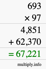 How to calculate 693 times 97 using long multiplication