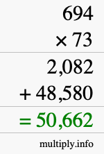 How to calculate 694 times 73 using long multiplication